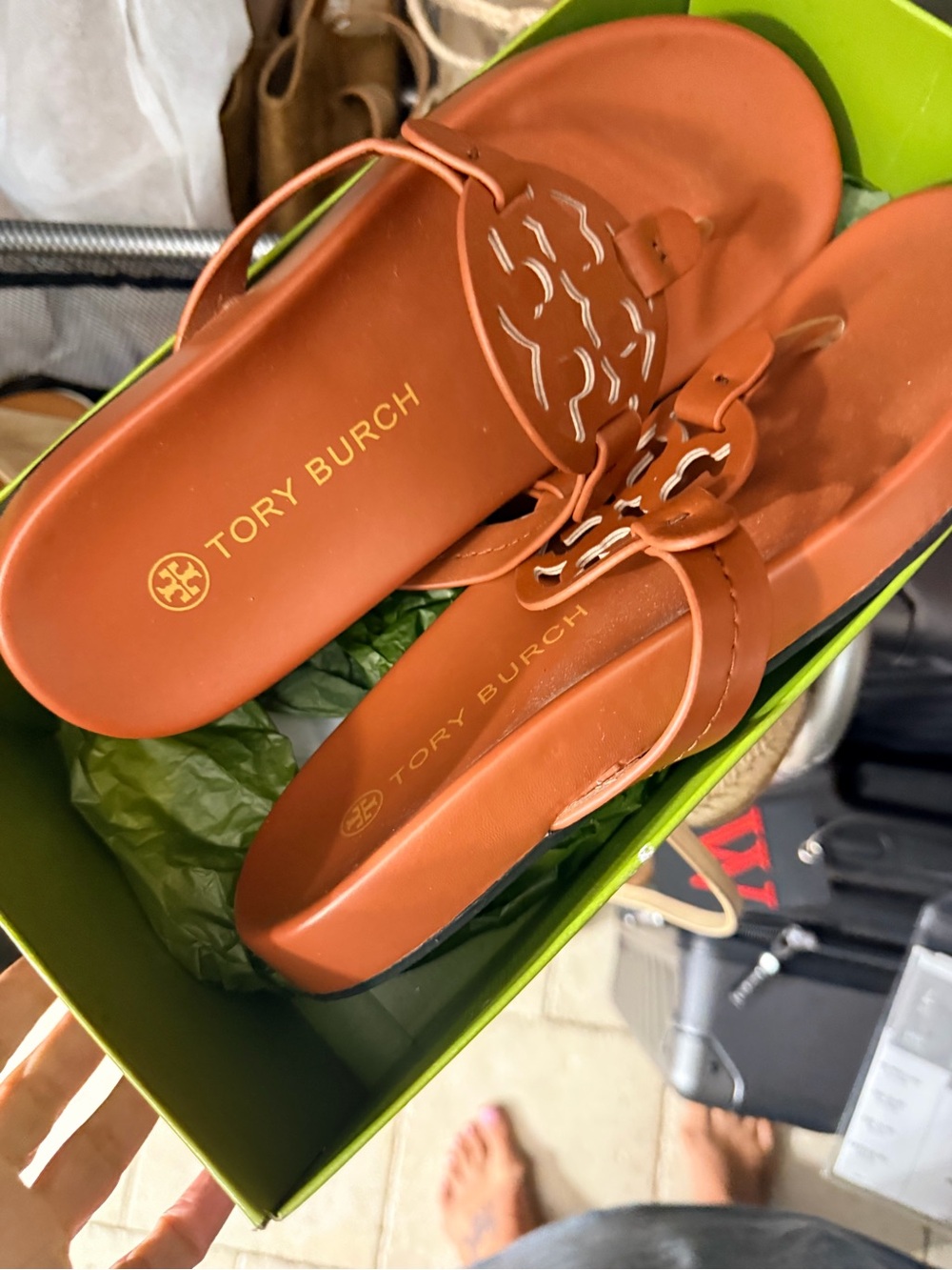 Tory Burch Leather Logo Thong Sandals - Terracotta Orange